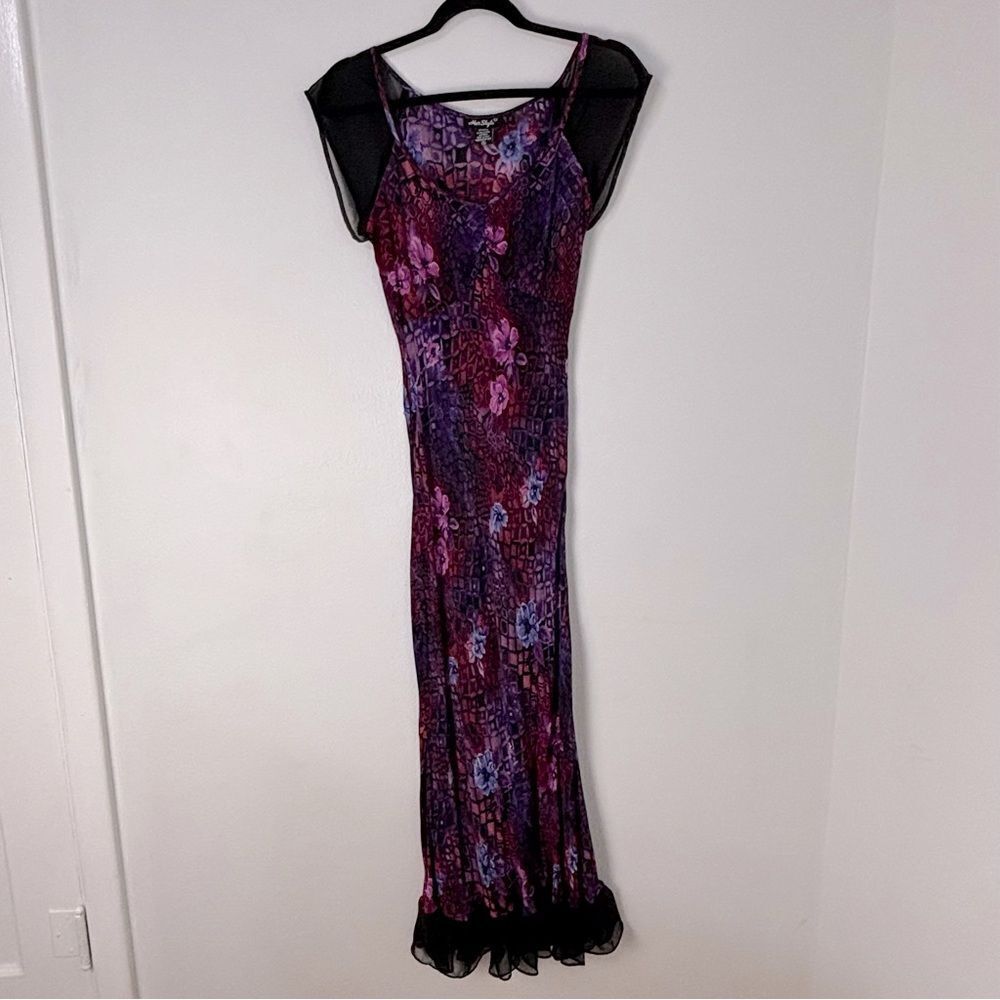 HERSTYLE Purple Black Asian Floral Print Maxi Dress S Y2K Fairy Whimsi Babydoll‎ - Picture 13 of 14